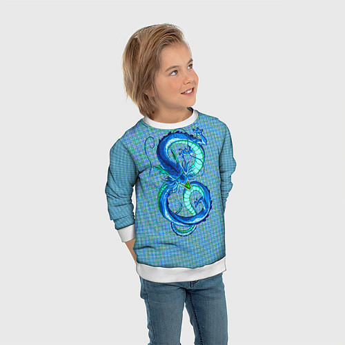 Детский свитшот Синий дракон в форме цифры 8 / 3D-Белый – фото 3