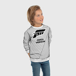 Свитшот детский Символ Forza Horizon на светлом фоне с полосами, цвет: 3D-белый — фото 2