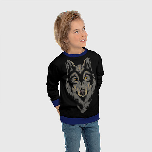 Детский свитшот Голова серого волка / 3D-Синий – фото 3