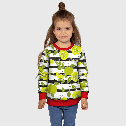 Детский свитшот Яблоки на чёрно-белом фоне / 3D-Красный – фото 4