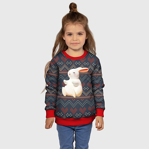 Детский свитшот Большой белый кролик / 3D-Красный – фото 4