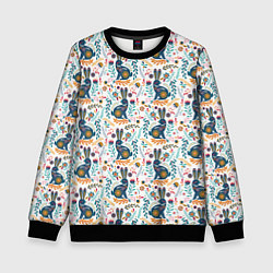 Детский свитшот Новогодний паттерн - Кролики и веточки