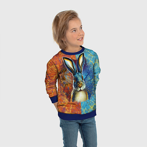 Детский свитшот Огненный новогодний кролик / 3D-Синий – фото 3