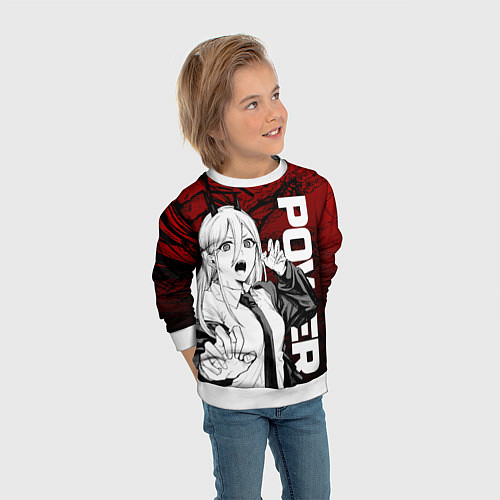 Детский свитшот Пауэр : Человек-бензопила / 3D-Белый – фото 3