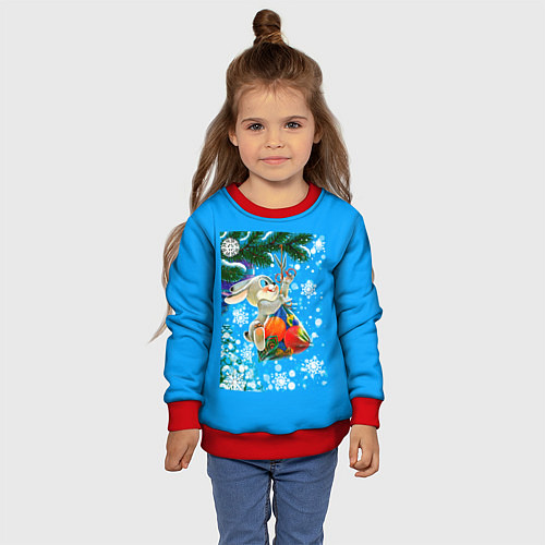 Детский свитшот Новогодний подарок для зайки / 3D-Красный – фото 4