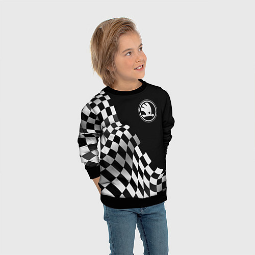 Детский свитшот Skoda racing flag / 3D-Черный – фото 3