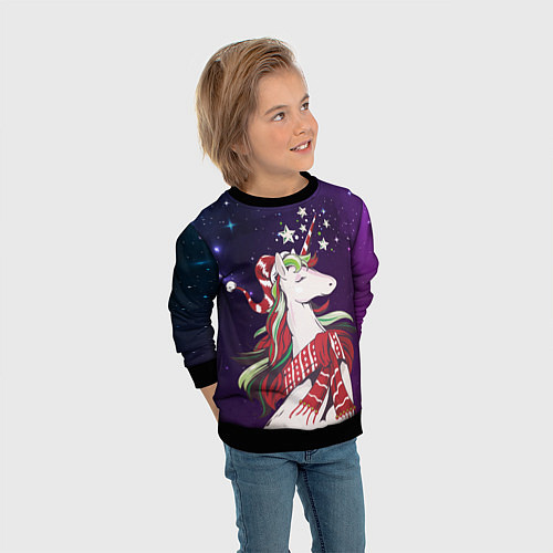 Детский свитшот Единорог в Новый год / 3D-Черный – фото 3