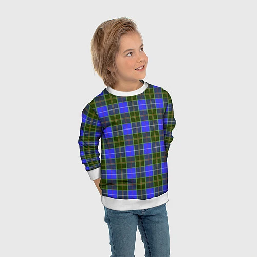 Детский свитшот Ткань Шотландка сине-зелёная / 3D-Белый – фото 3