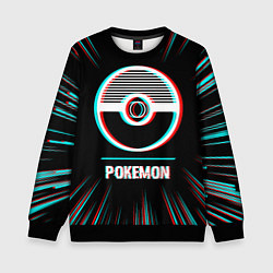 Свитшот детский Символ Pokemon в стиле glitch на темном фоне, цвет: 3D-черный