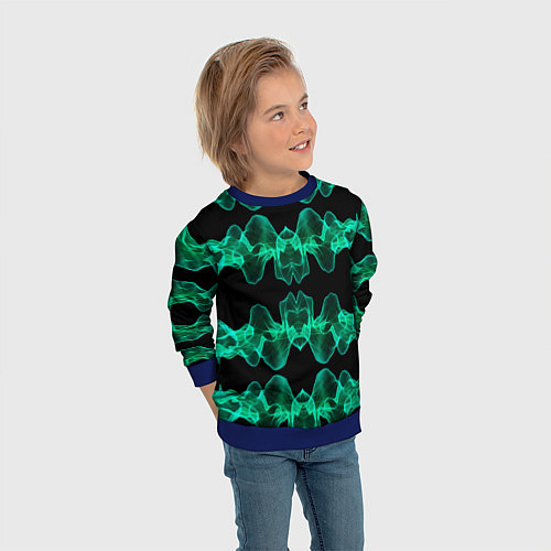Детский свитшот Зелёные абстрактные полосы фракталов / 3D-Синий – фото 3