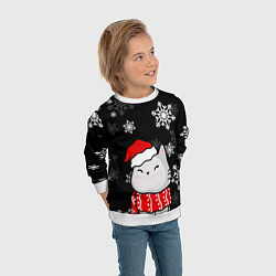 Свитшот детский Котик в новогодней шапочке - снежинки, цвет: 3D-белый — фото 2