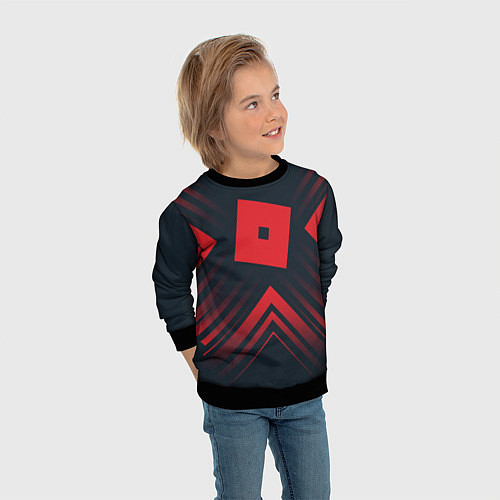 Детский свитшот Красный символ Roblox на темном фоне со стрелками / 3D-Черный – фото 3