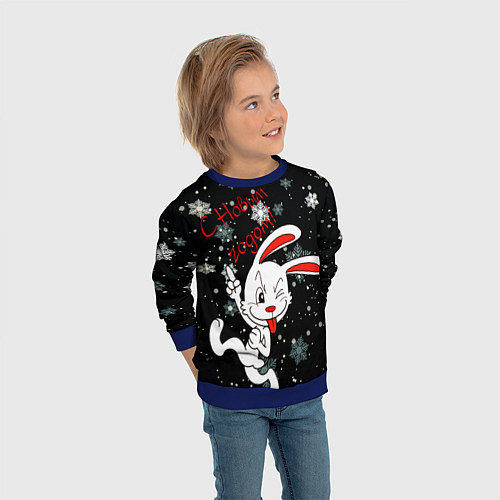 Детский свитшот Подмигивающий кролик / 3D-Синий – фото 3