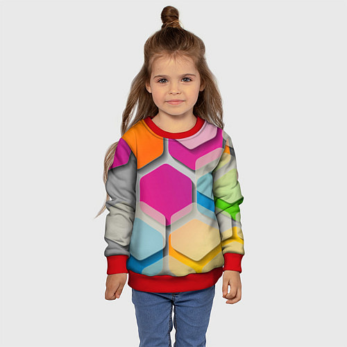 Детский свитшот Абстрактные разноцветные геометрические фигуры / 3D-Красный – фото 4