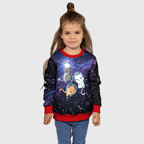 Детский свитшот Три котика в открытом космосе / 3D-Красный – фото 4