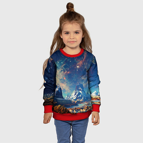 Детский свитшот Горы и бескрайний космос / 3D-Красный – фото 4