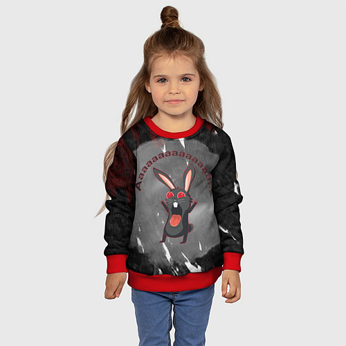Детский свитшот Черный кролик вопит как сумасшедший / 3D-Красный – фото 4