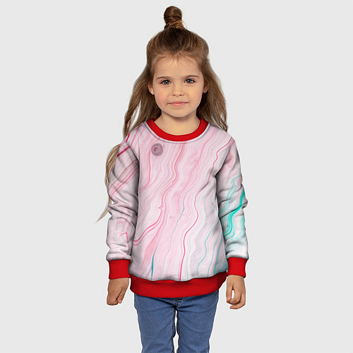 Детский свитшот Розовые и голубые линии и краски / 3D-Красный – фото 4