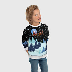 Свитшот детский Санта на оленях в ночном небе, цвет: 3D-белый — фото 2