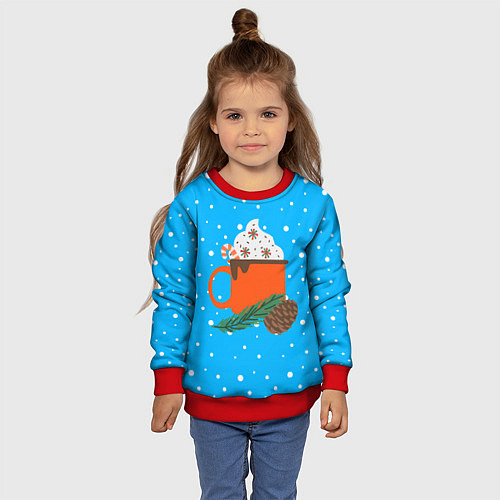 Детский свитшот Кружечка какао с маршмеллоу / 3D-Красный – фото 4