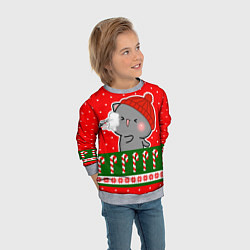 Свитшот детский Серый котик - играет в снежки, цвет: 3D-меланж — фото 2