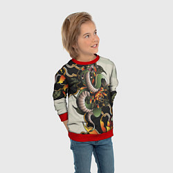 Свитшот детский Змея в японских пионах, цвет: 3D-красный — фото 2