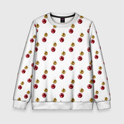 Свитшот детский Золотые и красные елочные шары - паттерн, цвет: 3D-белый