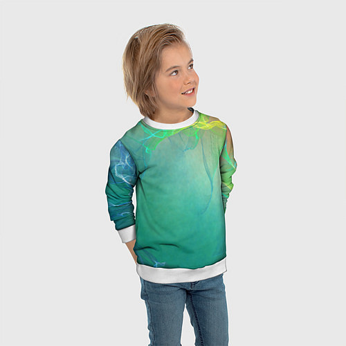 Детский свитшот Абстрактный дизайн зеленые всполохи / 3D-Белый – фото 3