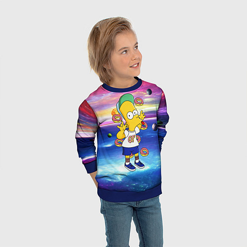 Детский свитшот Барт Симпсон с пончиками в космическом пространств / 3D-Синий – фото 3