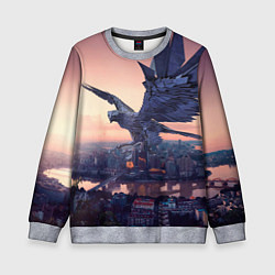 Свитшот детский Футуристичный город с металлической птицей, цвет: 3D-меланж
