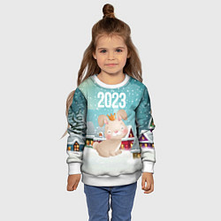 Свитшот детский Новый год 2023 милая зайка, цвет: 3D-белый — фото 2