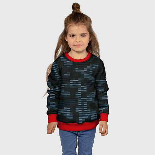 Детский свитшот Чёрные и синие блоки во тьме / 3D-Красный – фото 4