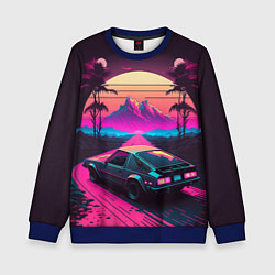 Свитшот детский Synthwave car and mountains, цвет: 3D-синий