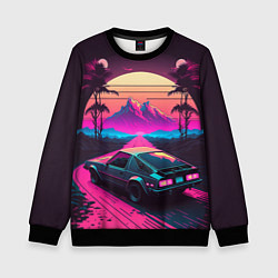 Свитшот детский Synthwave car and mountains, цвет: 3D-черный
