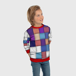 Свитшот детский Геометрическое множество разноцветных квадратов, цвет: 3D-красный — фото 2