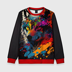 Свитшот детский Волк, яркие цвета, цвет: 3D-красный