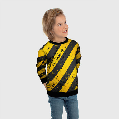 Детский свитшот WARNING - желто-черные полосы / 3D-Черный – фото 3