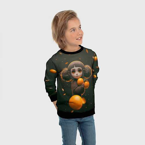 Детский свитшот Милая девушка с мандаринами / 3D-Черный – фото 3