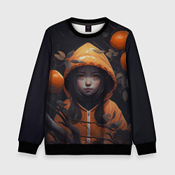 Свитшот детский Девочка в оранжевой толстовке, цвет: 3D-черный