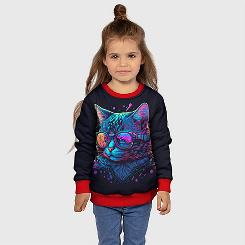 Детский свитшот Кот неоновый / 3D-Красный – фото 4