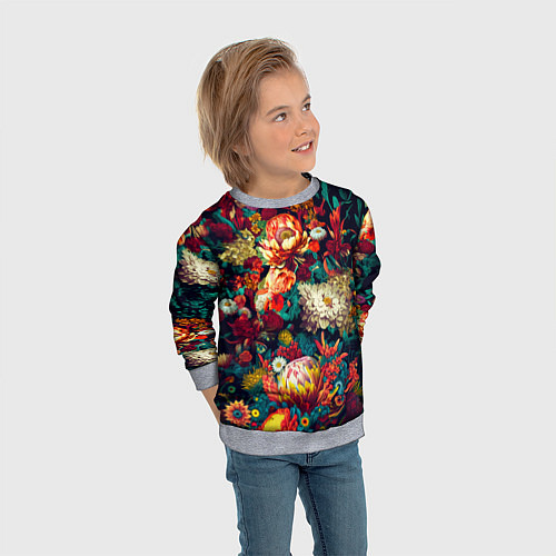 Детский свитшот Цветочный паттерн с цветами и листьями / 3D-Меланж – фото 3