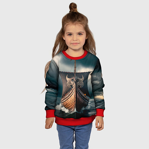 Детский свитшот Корабль в бушующем море / 3D-Красный – фото 4