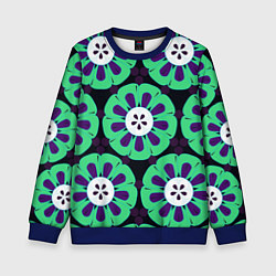 Свитшот детский Паттерн голубо-зеленые зубастые цветы, цвет: 3D-синий