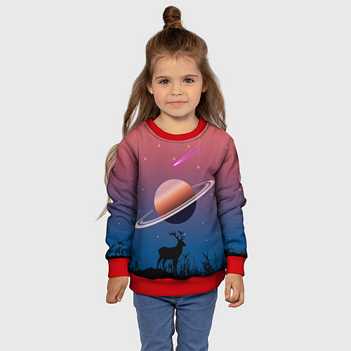 Детский свитшот Сатурн на фоне падающих звезд и кометы / 3D-Красный – фото 4
