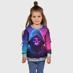 Свитшот детский Неоновый череп в капюшоне, цвет: 3D-меланж — фото 2