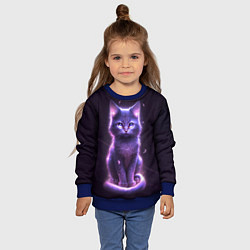 Свитшот детский Неоновый котик в лесу, цвет: 3D-синий — фото 2