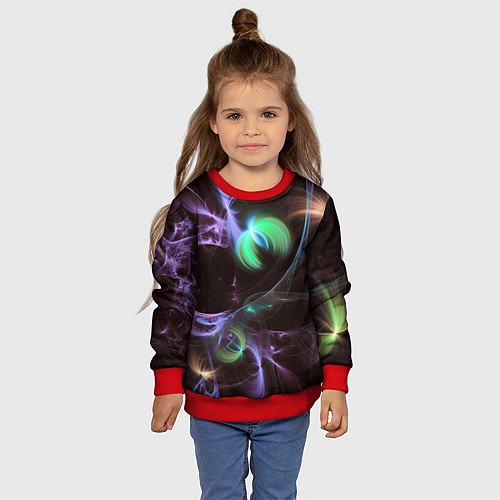 Детский свитшот Магические фиолетовые волны и цветные космические / 3D-Красный – фото 4