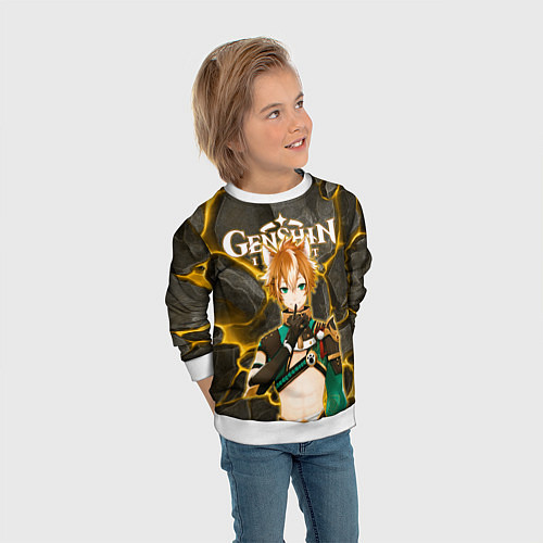 Детский свитшот Горо на фоне монолита камня / 3D-Белый – фото 3