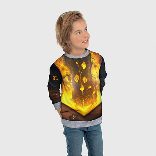Детский свитшот Куб с огнём / 3D-Меланж – фото 3