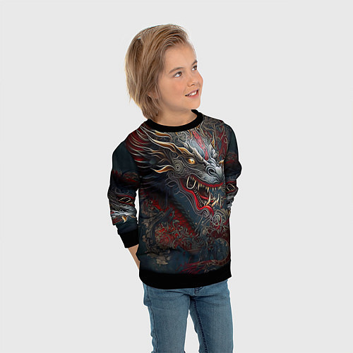 Детский свитшот Дракон Irezumi / 3D-Черный – фото 3